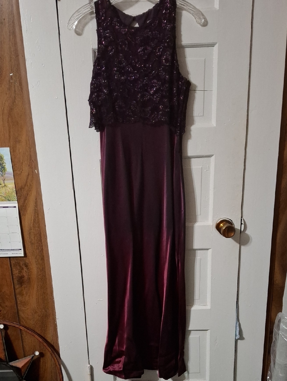 Steppin' Out Deep Plum Sequin Bodice Satin Gown (Mis201)